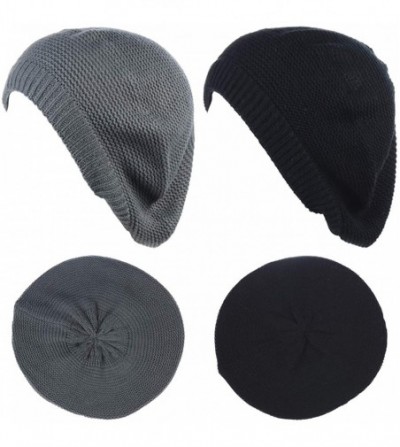 Berets JTL Beret Beanie Hat for Women Fashion Light Weight Knit Solid Color - 2pcs-pack Charcoal and Black - C318QEISRXY