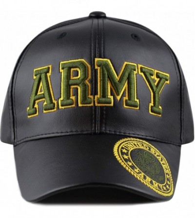 Baseball Caps Official Licensed 3D Embroidered Soft Faux Leather Army Navy Marine Veteran Military Cap - Black - Us Army - C7...