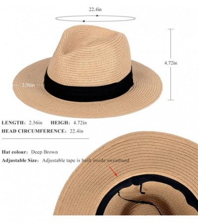 Sun Hats Panama Straw Hats-Womens Sun Hat Summer Wide Brim Floppy Fedora Beach Cap UPF50+ - A04-brown - CJ18COA64M4
