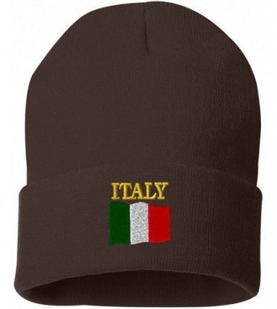 Skullies & Beanies ITALY COUNTRY FLAG Custom Personalized Embroidery Embroidered Beanie - Brown - CB186T00M3Q