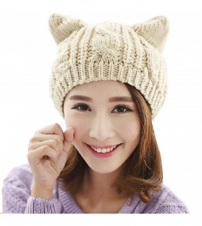 Skullies & Beanies Cute Woollike Knitted CAT Kitty Ears Women Lady Girl Headgear Crochet Christmas Hats - Beige - C618IOSEAQE