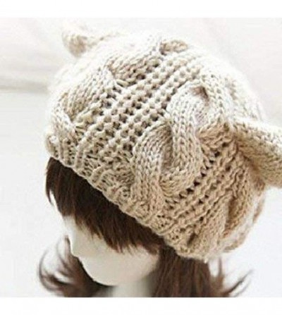 Skullies & Beanies Cute Woollike Knitted CAT Kitty Ears Women Lady Girl Headgear Crochet Christmas Hats - Beige - C618IOSEAQE
