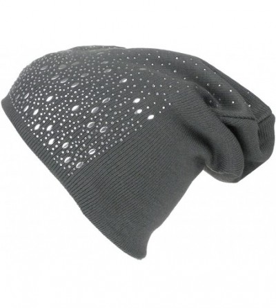 Skullies & Beanies Double Layer Scattered Crystals/Studs Knit Winter Slouchy Beanie Skull Hat Cap - Grey - CS12887NU87