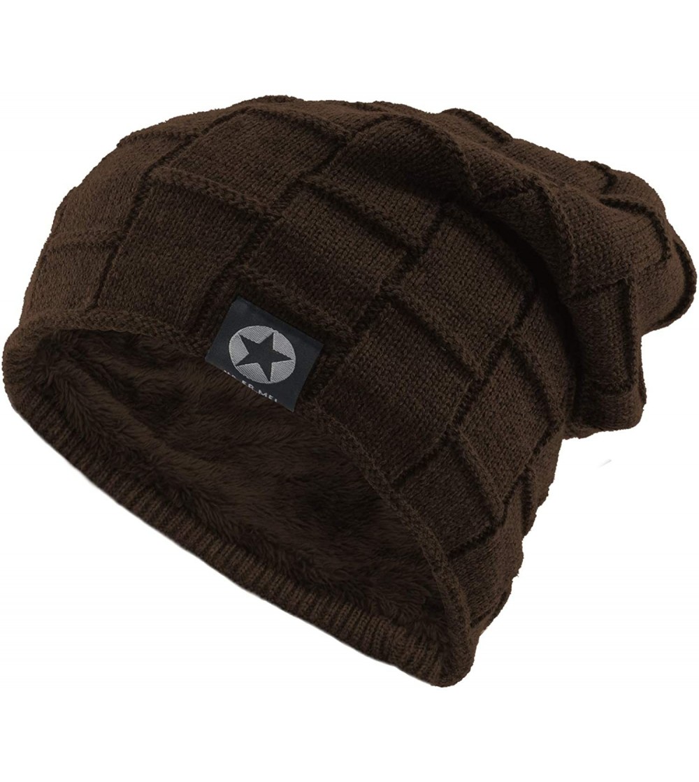 Skullies & Beanies Fleece Slouchy Beanie Hat Men Winter Knit Lined Caps Women Warm Thick Skullies - 1 Pack Coffee - CW18I02N359