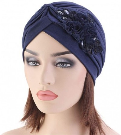Skullies & Beanies Womens Sequin Flower Turban Elegant Muslim Beanie Head wrap Chemo Cap - Gray - C818UAAGZR6