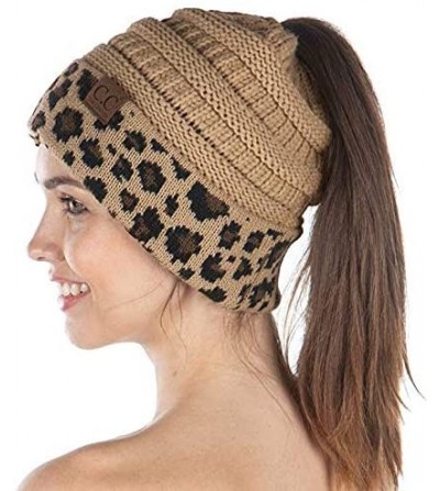 Ivory Cable Leopard Ponytail Beanie