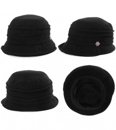 Sun Hats Cloche Round Hat for Women 1920s Fedora Bucket Vintage Hat Flower Accent - 89108_black - CA187COT7XW