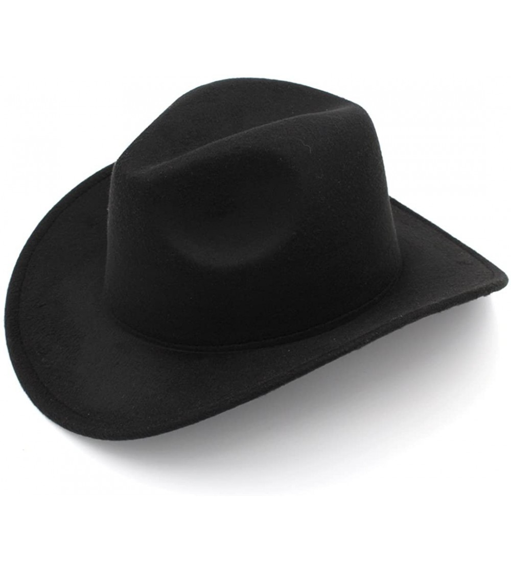 Cowboy Hats Women Men Felt Cowboy Hat Wool Blend Western Cowgirl Cap - Black - CT185XO7S4C