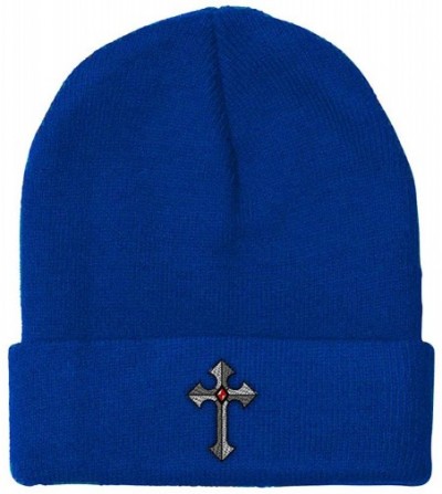 Skullies & Beanies Custom Beanie for Men & Women Religious Gothic Cross Embroidery Skull Cap Hat - Royal Blue - CF18ZS3H024