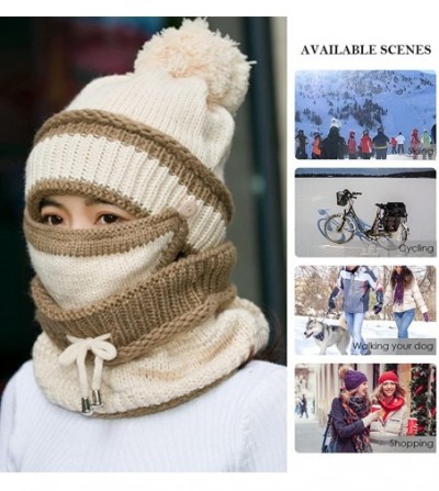 Skullies & Beanies Winter Beanie Hat Scarf and Mask Set 3 Pieces Slouchy Snow Knit Skull Cap Infinity Scarves For Women - Bei...