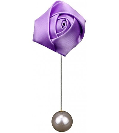 Headbands Handmade Rose Flower Brooch Boutonniere Suit Lapel Pin Wedding Party Accessories - Light Purple - CF1887TTO7K