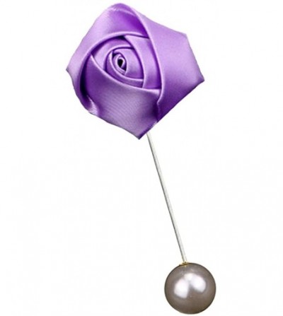 Headbands Handmade Rose Flower Brooch Boutonniere Suit Lapel Pin Wedding Party Accessories - Light Purple - CF1887TTO7K