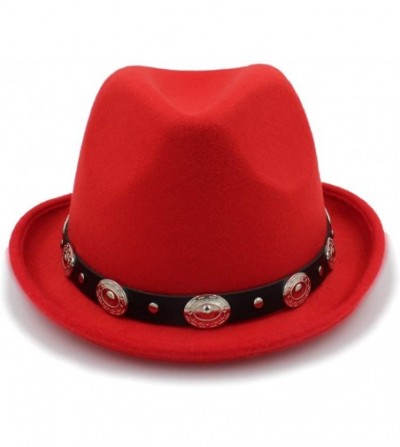 Sun Hats Vintage Winter Wool Felt Fedora Hat Panama Jazz Cap with Short Brim Unisex - Red - CY18IHC9ZE4