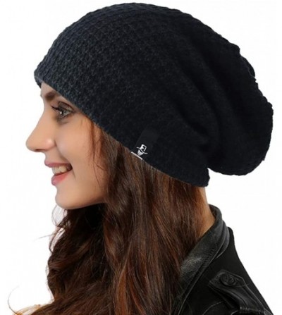 Skullies & Beanies Women Oversized Slouchy Beanie Knit Hat Colorful Long Baggy Skull Cap for Winter - Solid-black - C418WX7WKLN