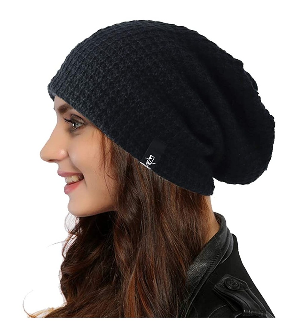 Skullies & Beanies Women Oversized Slouchy Beanie Knit Hat Colorful Long Baggy Skull Cap for Winter - Solid-black - C418WX7WKLN