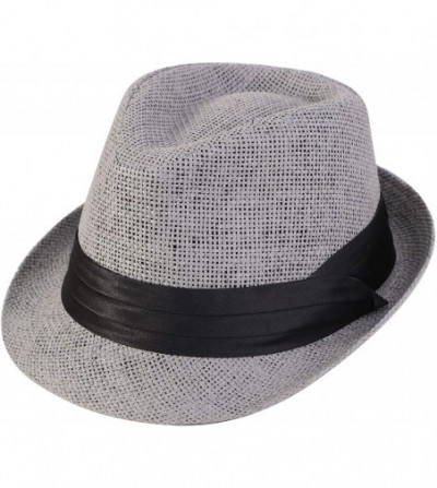 Fedoras Men/Women Summer Classic Short Brim Beach Sun Hat Straw Fedora Hat - 756_grey - CX11Y8FN8SV