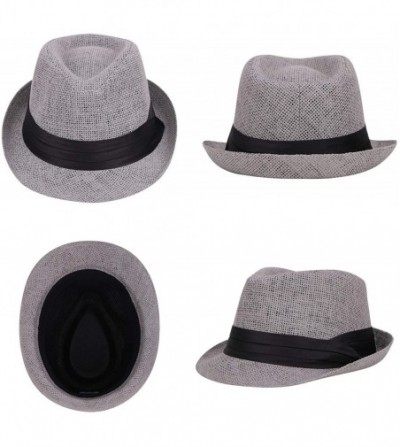 Fedoras Men/Women Summer Classic Short Brim Beach Sun Hat Straw Fedora Hat - 756_grey - CX11Y8FN8SV