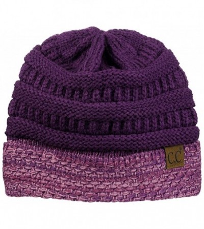 Skullies & Beanies Cable Knit Soft Stretch Multicolor Stitch Cuff Skully Beanie Hat - Purple - CV186Z4AMNK