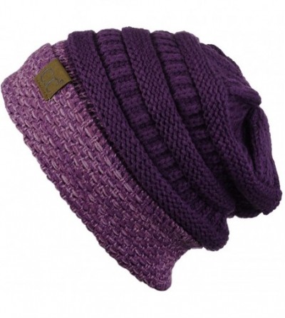 Skullies & Beanies Cable Knit Soft Stretch Multicolor Stitch Cuff Skully Beanie Hat - Purple - CV186Z4AMNK