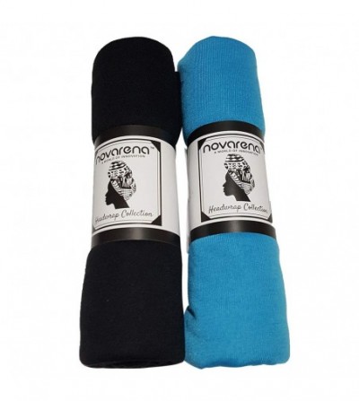 Headbands Colors Stretch African Headwrap - 2 Pcs Black and Teal Blue - CS18U2TMKYW