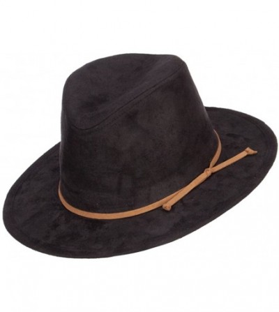 Fedoras Women's Leatherette Tie Suede Panama Hat - Black - CQ12LJZ9EYT