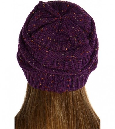 Skullies & Beanies USA Trendy Warm Chunky Soft Stretch Cable Knit Slouchy Beanie - Confetti Purple - CA18M5ZNXES
