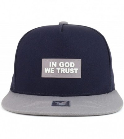 Baseball Caps in God We Trust Text Rubber Patched Flatbill Snapback Cap - Navy Light Grey - CJ18D622NSS