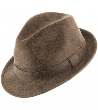 Fedoras Napoli Soft Suede Faux Leather Stingy Snap Brim Trilby Fedora Panama Hat - Rust - CG11QKIHIKD
