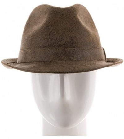 Fedoras Napoli Soft Suede Faux Leather Stingy Snap Brim Trilby Fedora Panama Hat - Rust - CG11QKIHIKD