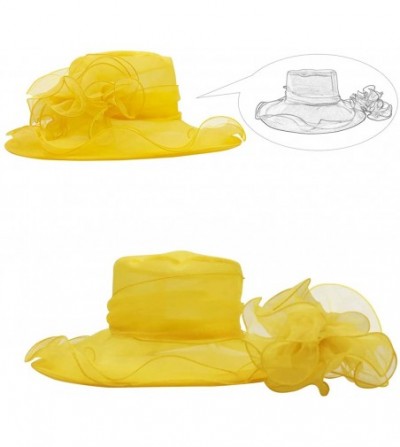 Sun Hats Kentucky Derby Hats Women Organza Church Hat for Wedding Tea Party MZW0099 - Yellow - C717YWQ4KUZ