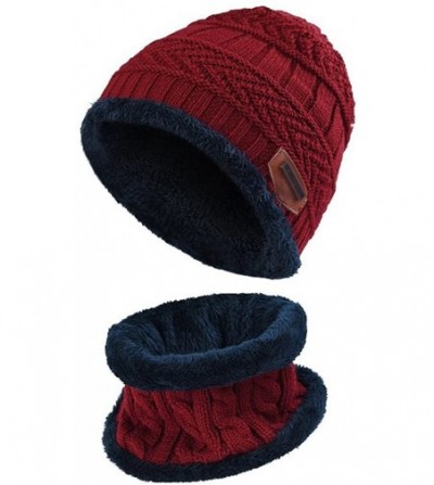 Skullies & Beanies Winter Beanie Hat Scarf Set Warm Knit Hat Thick Knit Skull Cap Touch Screen Glove Unisex - Red - CR1889CWOX6