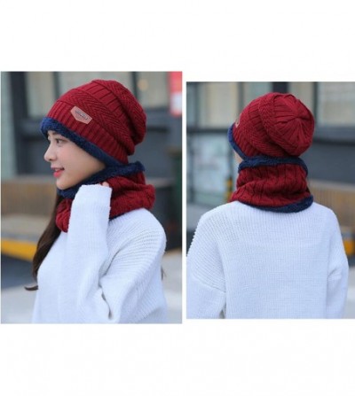 Skullies & Beanies Winter Beanie Hat Scarf Set Warm Knit Hat Thick Knit Skull Cap Touch Screen Glove Unisex - Red - CR1889CWOX6
