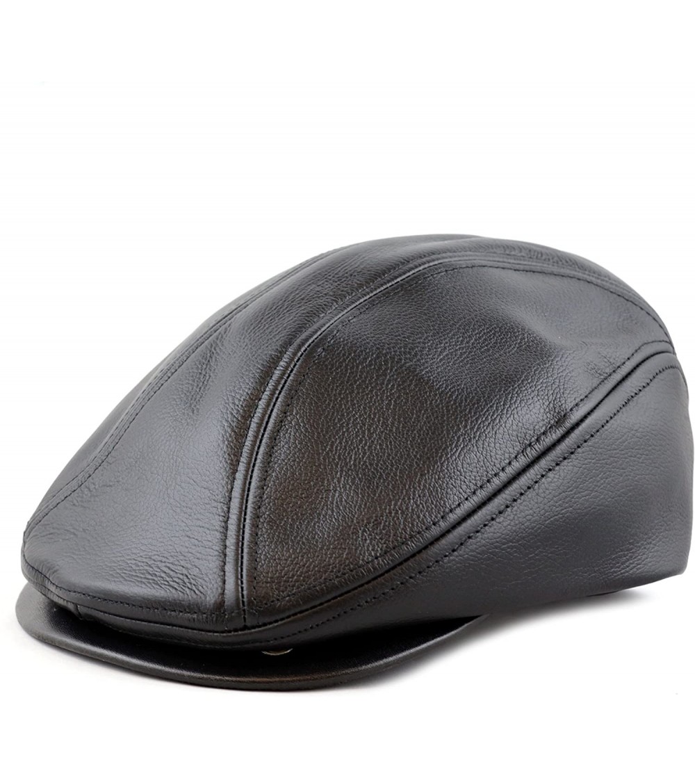 Newsboy Caps Prouldy Made in USA Premium Quality Genuine Leather Gatsby Ivy Hat - Black - CO12G8APH8L