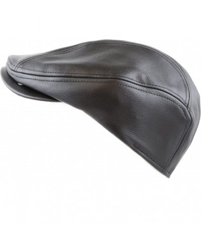 Newsboy Caps Prouldy Made in USA Premium Quality Genuine Leather Gatsby Ivy Hat - Black - CO12G8APH8L