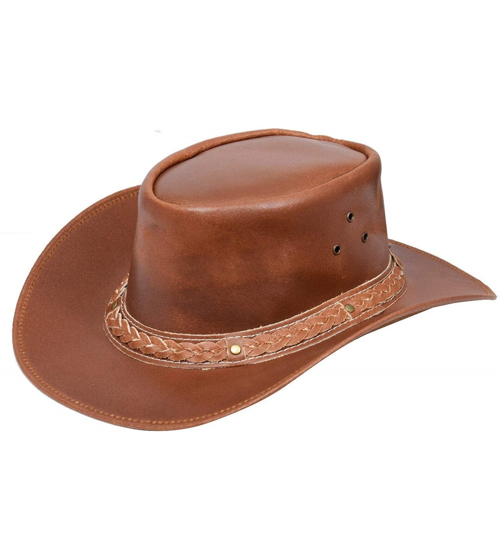 Cowboy Hats Australian Tan Western Style Cowboy Outback Real Leather Aussie Bush Hat - CD18X0ID2QN
