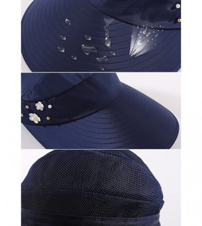 Sun Hats Women's UV Protection Wide Brim Cap Packable Visor Summer Beach Sun Hats - Dark Blue (Flowers) - CL18D2K3M6Y