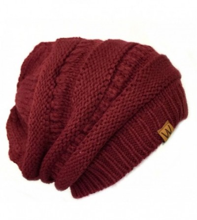 Skullies & Beanies Winter Thick Knit Slouchy Beanie (Set of 2) - Brown Beaver and Burgundy - CL12KOKJOYF
