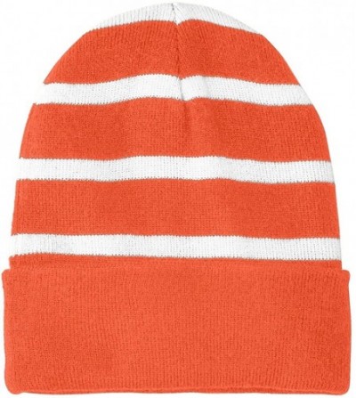 Skullies & Beanies Fleece Lined Stripe Beanies in - Orange/White - CP12LZNAQE1