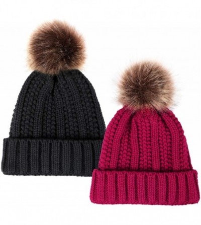 Skullies & Beanies Unisex Trendy Knit Beanie Hat Warm and Soft Skull Ski Cap for Women and Men - 12-black+red - CH1925Z9T34