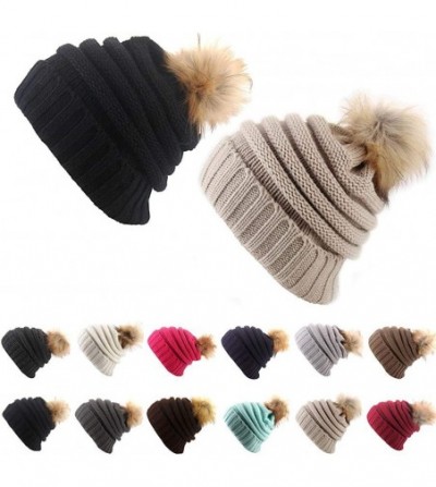Skullies & Beanies Women Casual Headwear Stretchy Soft Hats Plush Ball Thicken Knitted Hat Skullies & Beanies - Beige - C018Z...