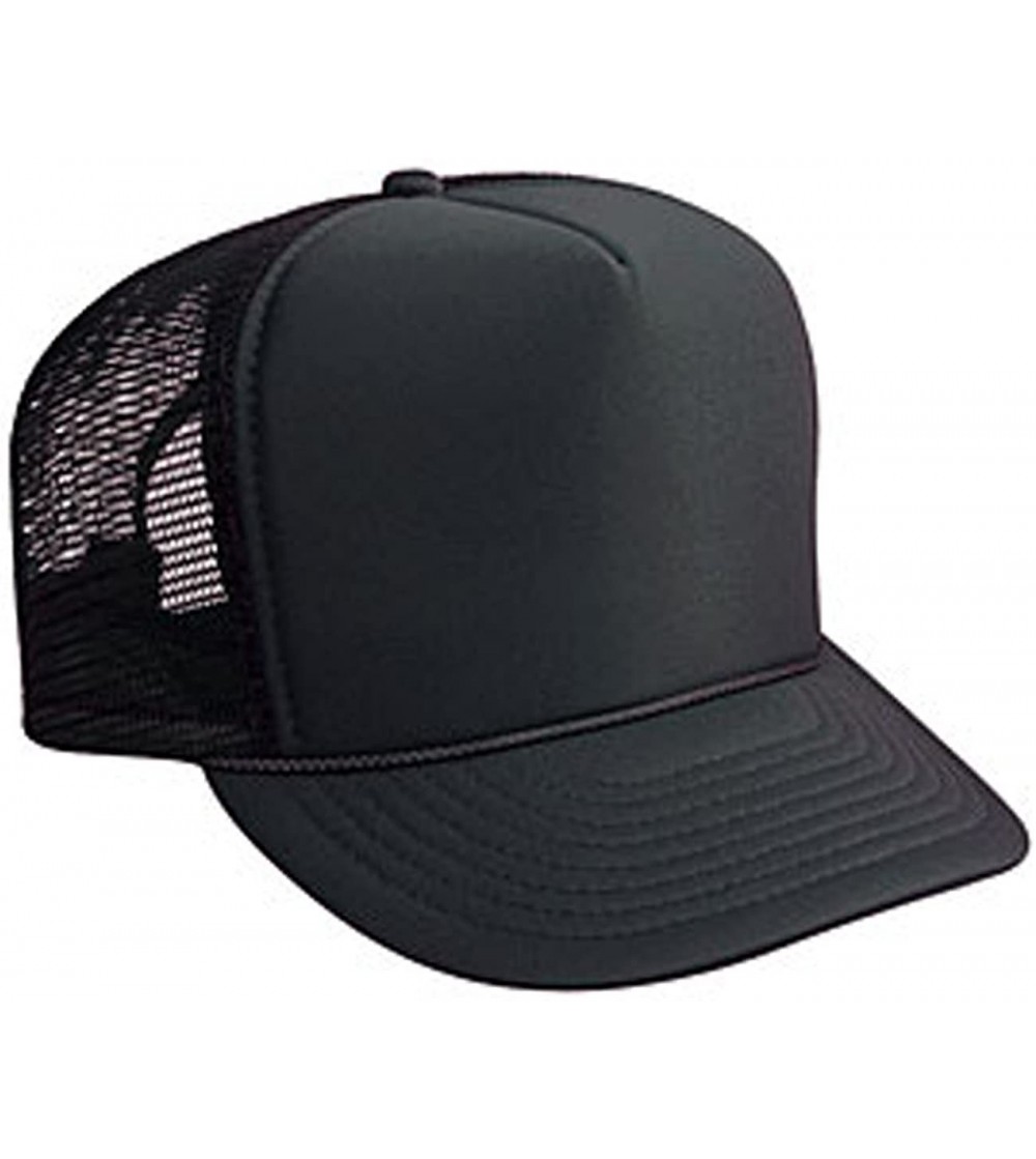 Baseball Caps Youth Polyester Foam Front Solid Color Five Panel High Crown Golf Style Mesh Back Cap - Black - C411U5K6LQJ