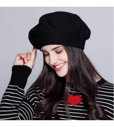 Berets Classic Winter Cashmere French Knitting - Black 02 - C218X4CZNNI