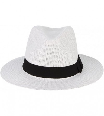 Fedoras Fedora Panama Hat Black Banded Wide Brim Summer Straw Cap - White - CC18D6MAKMR