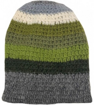 Skullies & Beanies Nepal Hand Knit Sherpa Hat with Ear Flaps- Trapper Ski Heavy Wool Fleeced Lined Cap - Green Slouchy - CK11...