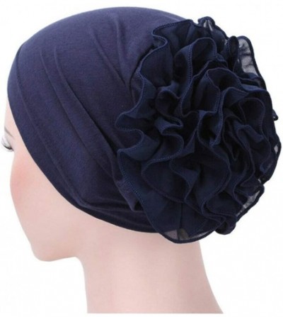 Skullies & Beanies Stay Beautiful Women Chemo Head Stretch Wrap Hat - Hair Loss Beanie Turban Cancer Pleated Cap - Blue - CL1...