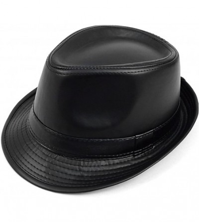Fedoras Faux Leather Fedora Hat - Black - CR1194J4FEH