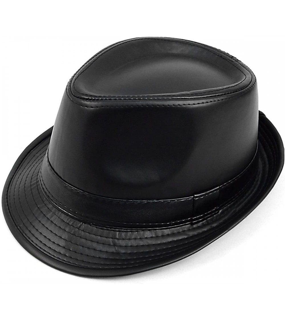 Fedoras Faux Leather Fedora Hat - Black - CR1194J4FEH