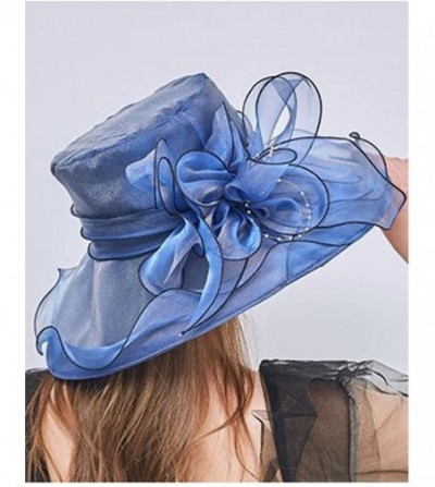 Sun Hats Women's Kentucky Derby Hat Organza Dress Sun Hats Church Flowers - Blue - CY18SS8S4OI
