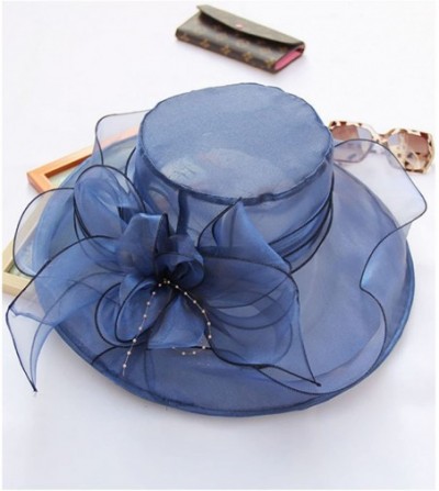 Sun Hats Women's Kentucky Derby Hat Organza Dress Sun Hats Church Flowers - Blue - CY18SS8S4OI