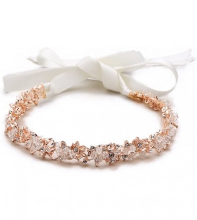 Headbands Blush Rose Gold Crystal Cluster Bridal Wedding Headband Hair Vine with Ribbon - CZ12O46Z6WA